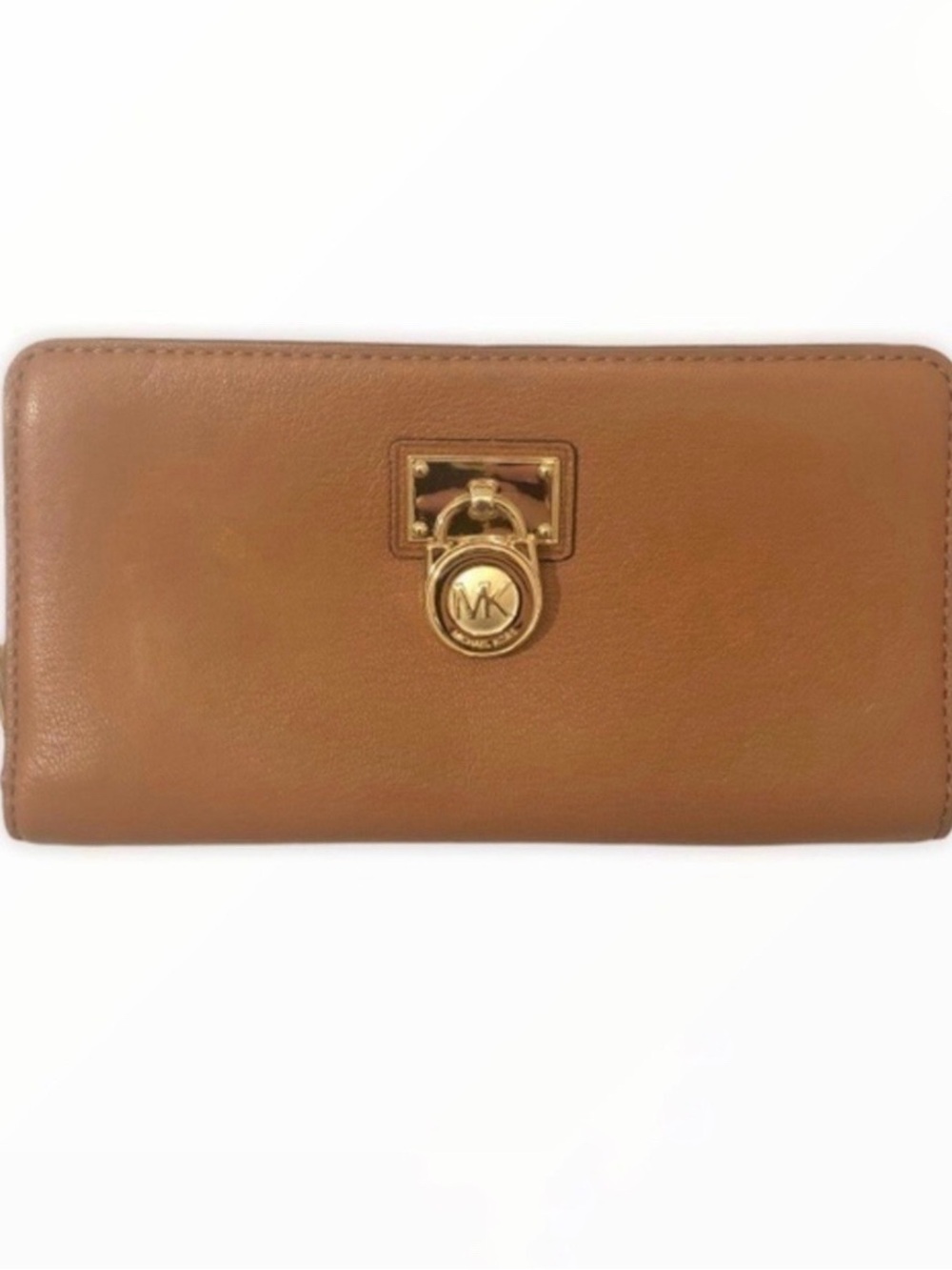 Michael Kors Hamilton Traveler Large Zip Around Wallet Leather Luggage Brown